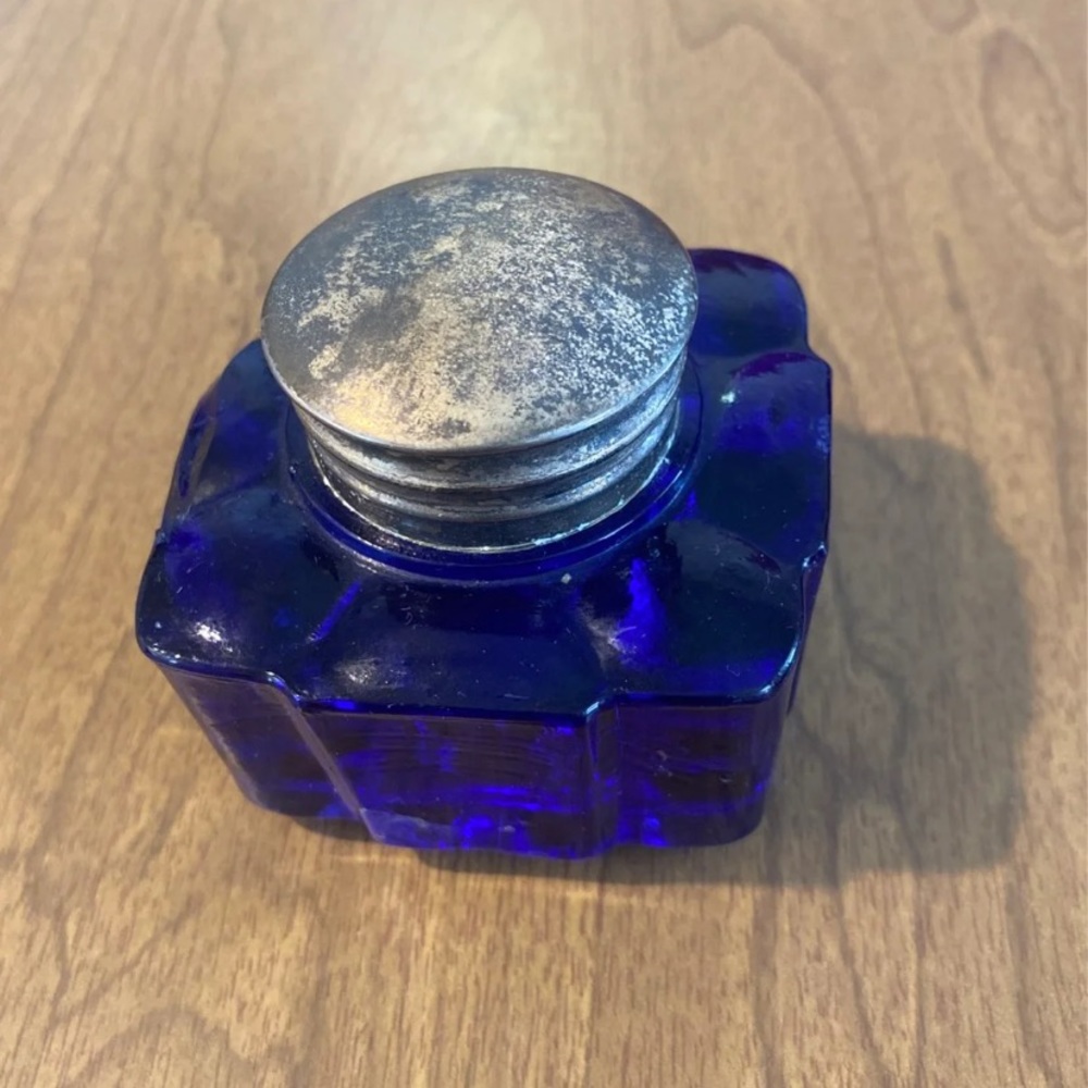Vintage Cobalt Blue Heavy Glass Jar